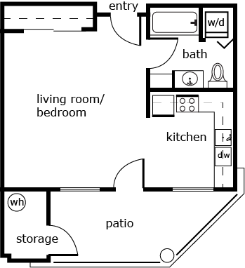 Floor plan for studio, 1 bath, 515 sqft